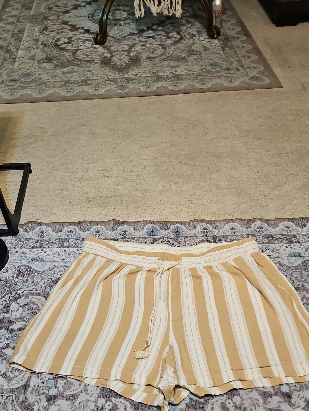 Old Navy Tan and White Striped Bermuda Shorts